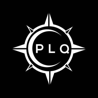 PLQ soyut teknoloji çemberi logo tasarımını siyah arkaplan üzerine kuruyor. PLQ yaratıcı harflerin baş harfleri logosu.