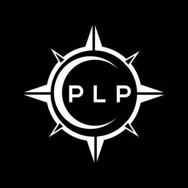 PLP soyut teknoloji çemberi logo tasarımını siyah arkaplan üzerine kuruyor. PLP yaratıcı harflerin baş harfleri logosu.