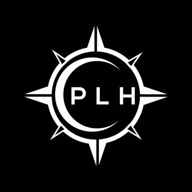 PLH soyut teknoloji çemberi logo tasarımını siyah arkaplan üzerine kuruyor. PLH yaratıcı harflerin baş harfleri logo.