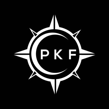 PKF soyut teknoloji çemberi kara arkaplan üzerine logo tasarımı ayarlıyor. PKF yaratıcı harflerin baş harfleri logo.