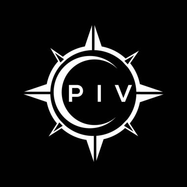 PIV soyut teknoloji çemberi logo tasarımını siyah arkaplan üzerine kuruyor. PIV yaratıcı harf logosu.