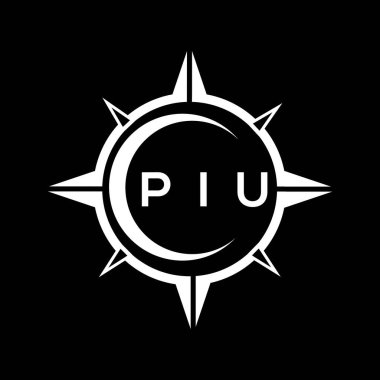 PIU soyut teknoloji çemberi logo tasarımını siyah arka plana ayarlıyor. PIU yaratıcı harfler harfi logosu.