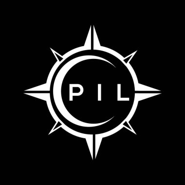 PIL soyut teknoloji çemberi logo tasarımını siyah arkaplan üzerine kuruyor. PIL yaratıcı harflerin baş harfleri logosu.