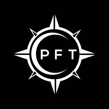 PFT soyut teknoloji çemberi logo tasarımını siyah arka plana ayarlıyor. PFT yaratıcı harfler harfi logosu.