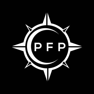 PFP soyut teknoloji çemberi logo tasarımını siyah arkaplan üzerine kuruyor. PFP yaratıcı harfler harfi logosu.