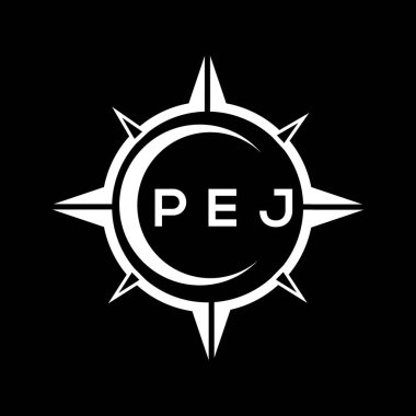 PEJ soyut teknoloji çemberi logo tasarımını siyah arkaplan üzerine kuruyor. PEJ yaratıcı harf logosu.