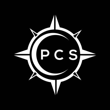 PCS soyut teknoloji çemberi logo tasarımını siyah arka plana ayarlıyor. PCS yaratıcı harflerin baş harfleri logosu.