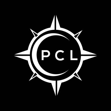 PCL soyut teknoloji çemberi logo tasarımını siyah arka plana ayarlıyor. PCL yaratıcı harflerin baş harfleri logosu.