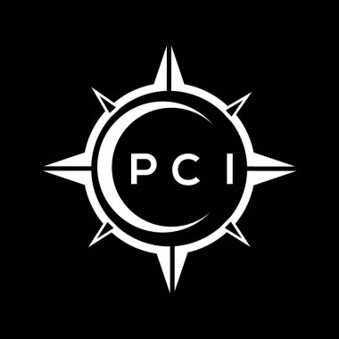 PCI soyut teknoloji çemberi logo tasarımını siyah arka plana ayarlıyor. PCI yaratıcı harflerin baş harfleri logo.