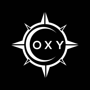 OXY soyut teknoloji çemberi logo tasarımını siyah arka plana ayarlıyor. OXY yaratıcı harflerin baş harfleri logosu.