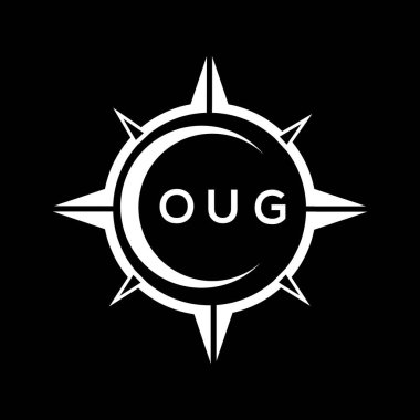 Doug soyut teknoloji çemberi logo tasarımını siyah arkaplan üzerine kuruyor. OUG yaratıcı harfler harfi logosu.