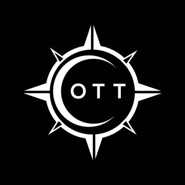 OTT soyut teknoloji çemberi logo tasarımını siyah arka plana ayarlıyor. OTT yaratıcı harflerin baş harfleri..
