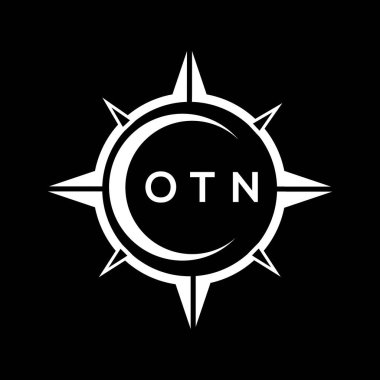 OTN soyut teknoloji çemberi logo tasarımını siyah arka plana ayarlıyor. OTN yaratıcı harf logosu.