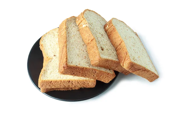 Selective Focus Pile Toasted Bread Slices Single Black Plate Pure — Stock Photo, Image