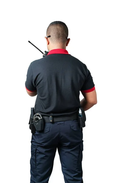 Shot Back Security Guards Talk Radios Rubber Batons Handcuffs Tactical — Stock Photo, Image