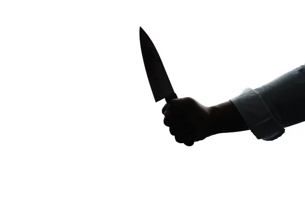 Sylwetka Przestępczej Dłoni Trzymającej Nóż Białym Tle Wyciąć — Zdjęcie stockowe