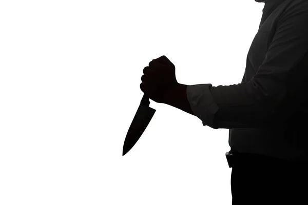 Silhouette Criminel Debout Avec Couteau Sur Fond Blanc Découper — Photo