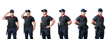 Beyaz arka planda bir erkek güvenlik görevlisinin görüntüsü..