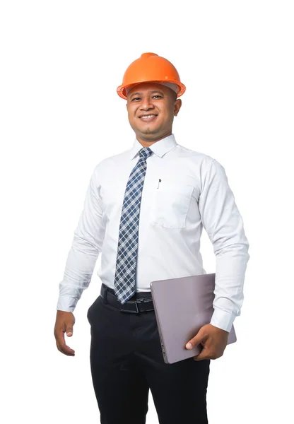 Jovem Engenheiro Arquiteto Com Prancheta Punho Gesticulando Muito Feliz Sorrindo — Fotografia de Stock