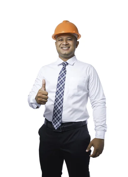 Joven Ingeniero Arquitecto Sonriendo Pulgares Felices Hacia Arriba Aislado Sobre —  Fotos de Stock