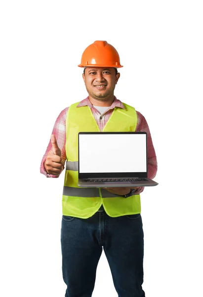 Retrato Ingeniero Jefe Guapo Con Sombrero Duro Llevando Tigre Reflectante — Foto de Stock