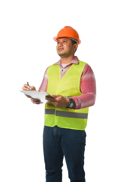 Portrait Handsome Chief Engineer Wearing Hard Hat Wearing Reflective Tiger — Stock Photo, Image