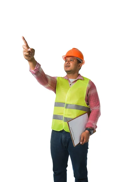 Portrait Handsome Chief Engineer Wearing Hard Hat Wearing Reflective Tiger — Stock Photo, Image