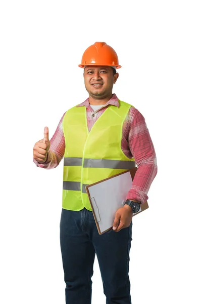 Retrato Ingeniero Jefe Guapo Con Sombrero Duro Llevar Tigre Reflectante —  Fotos de Stock