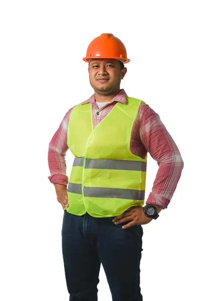 Portrait Handsome Architect Chief Engineer Wearing Hard Hat Wearing Reflective — Stock Photo, Image