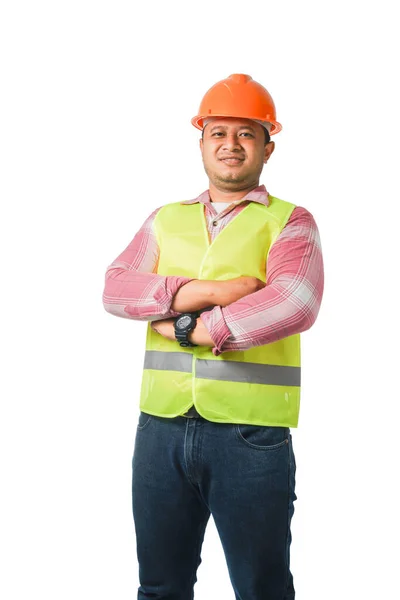 Portrait Handsome Architect Chief Engineer Wearing Hard Hat Wearing Reflective — Stock Photo, Image