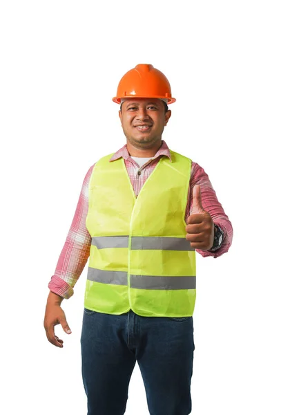 Portrait Handsome Chief Engineer Architect Hard Hat Wearing Reflective Tiger — Stock Photo, Image