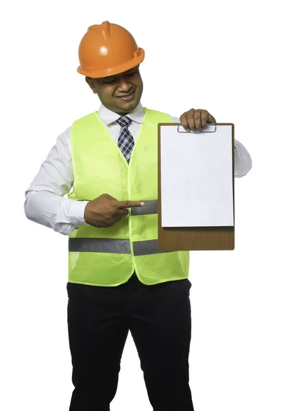 Portrait Handsome Chief Engineer Wearing Hard Hat Wearing Reflective Tiger — Stock Photo, Image