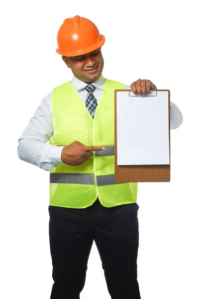 Retrato Ingeniero Jefe Guapo Con Sombrero Duro Llevando Tigre Reflectante —  Fotos de Stock