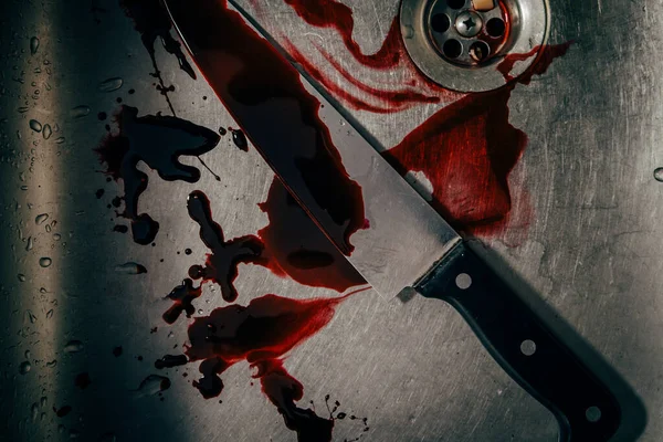 Blood Stained Knife Tub Were Many Bloodstains Tub Suicide Terrifying — ストック写真