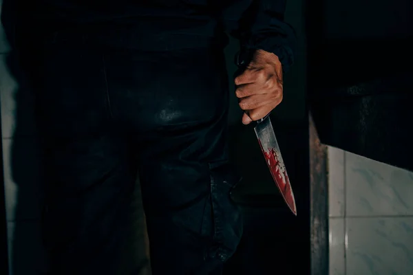 Murderer Held Blood Stained Knife Killed His Victim Very Terrifying — Stockfoto
