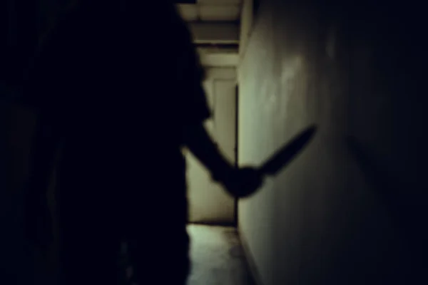Shadow Female Murderer Stood Terrifyingly Holding Knife Lit Scary Horror — ストック写真
