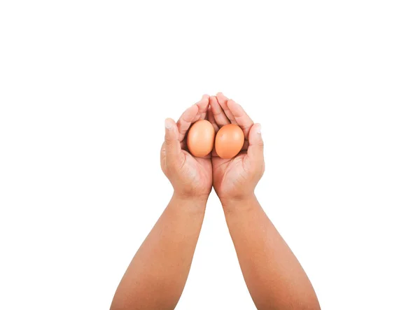 Man Hand Holding Two Eggs White Background Clipping Path — Stockfoto