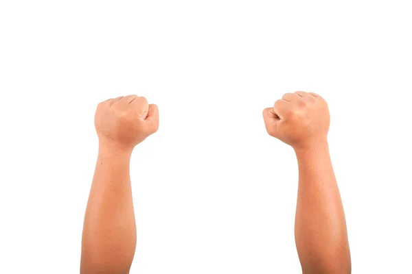 Clenched Fists Raised Upwards White Background Clipping Path — Fotografia de Stock