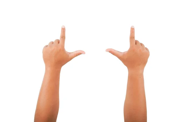 Point Your Finger Hold White Background Clipping Path — 图库照片