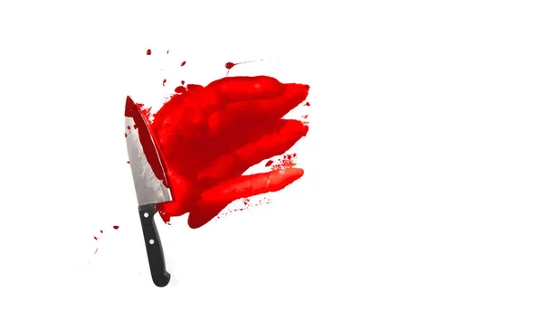Ножем Плямами Крові Білому Тлі — стокове фото
