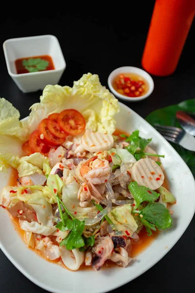 Instant Vermicelli Salad Fresh Seafood Prawns Vegetables Yam Mama Thai — Stockfoto