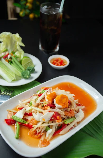 Thai Food Papaya Salad Som Tam Famous Traditional Thai Food — стоковое фото