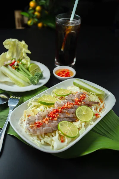 Shrimp Fish Sauce Thai Style Food Served Fresh Cabbage Thin — стоковое фото