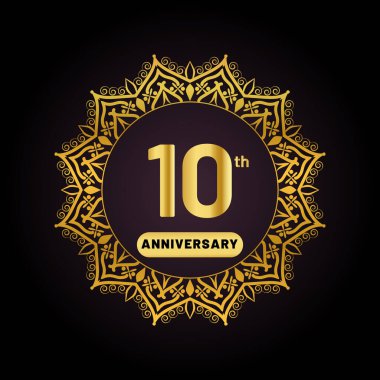 Siyah arka planda altın taç, 10. yıl dönümü için eski tarz.