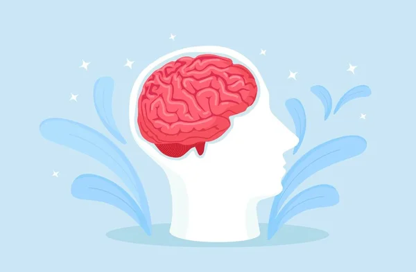Cabeza Silueta Con Cerebro Humano Neurología Concepto Psicología — Vector de stock