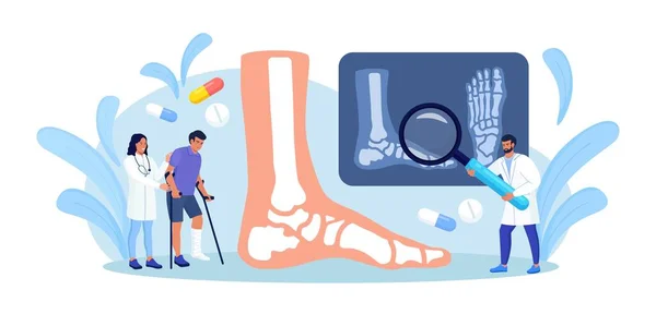 Άνθρωπος Σπασμένο Πόδι Συμβουλεύεται Τον Χειρουργό Τραυμάτων Γιατρός Που Βλέπει — Διανυσματικό Αρχείο