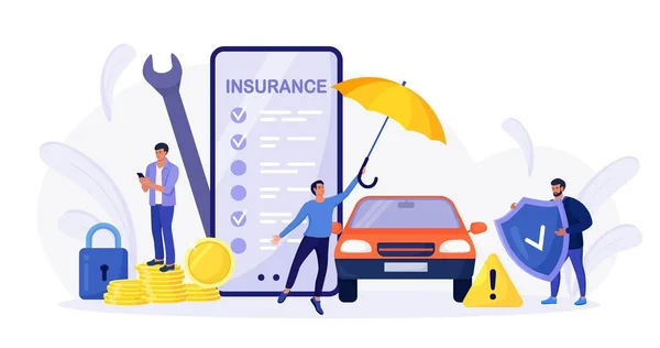 Modulo Assicurazione Auto Sullo Schermo Del Telefono Agente Assicurativo Venditore — Vettoriale Stock