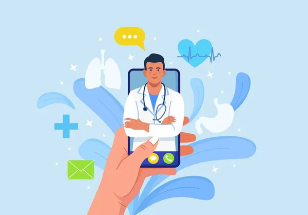 Online Doctor Virtual Medicine Mobile App Call Physician Ask Medic — Stock Vector