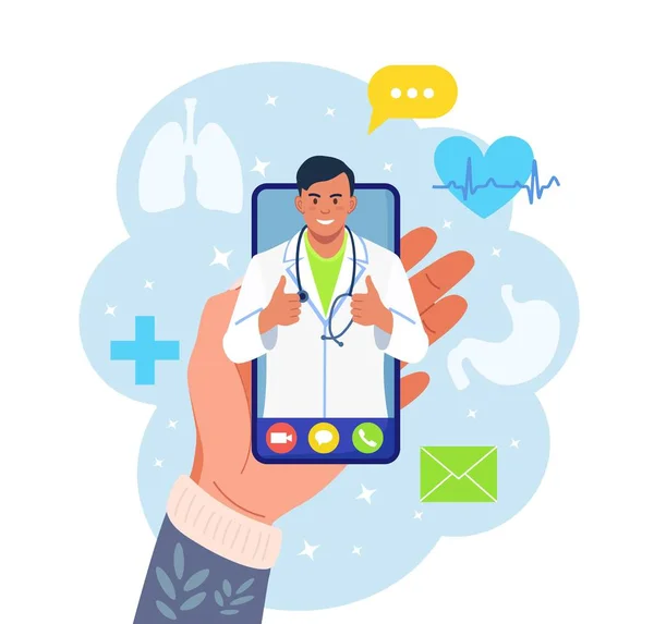 Online Doctor Virtual Medicine Mobile App Call Physician Ask Medic — Stock Vector