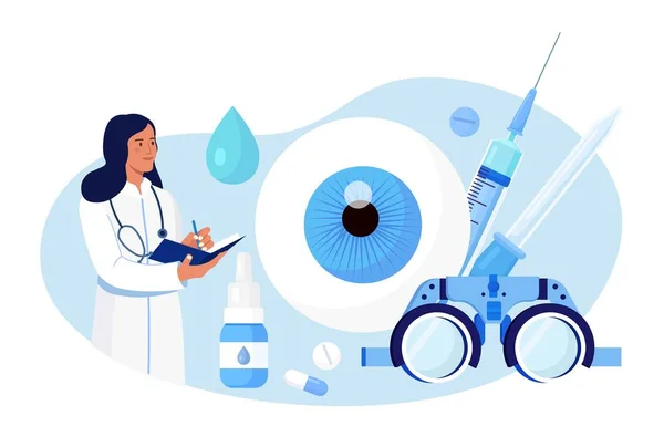 Médecine Ophtalmologique Examen Optique Vue Idée Soins Oculaires Vision Ophtalmologiste — Image vectorielle